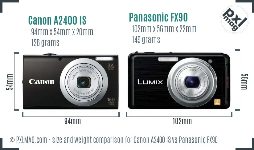 Canon A2400 IS vs Panasonic FX90 size comparison