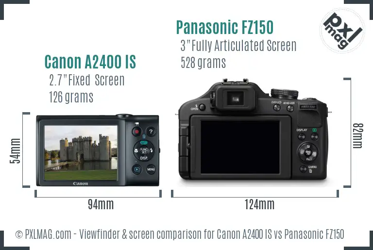 Canon A2400 IS vs Panasonic FZ150 Screen and Viewfinder comparison