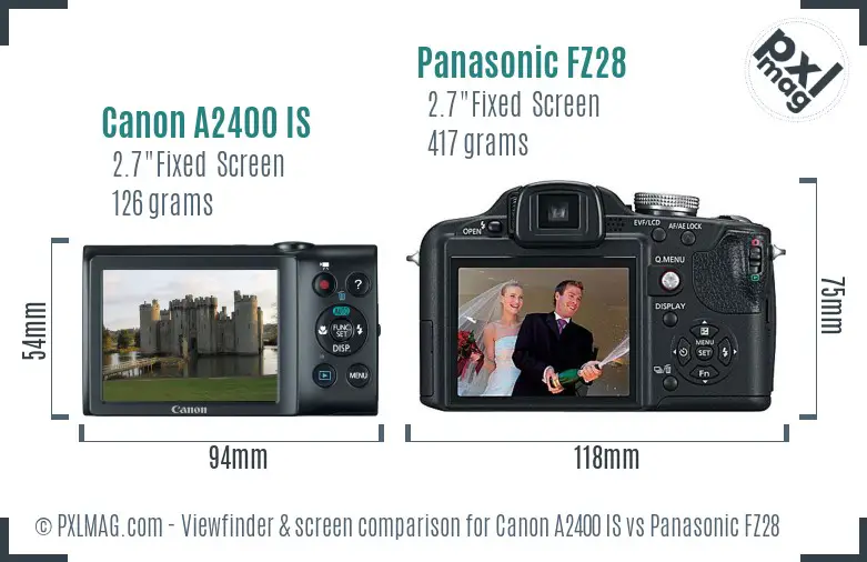 Canon A2400 IS vs Panasonic FZ28 Screen and Viewfinder comparison