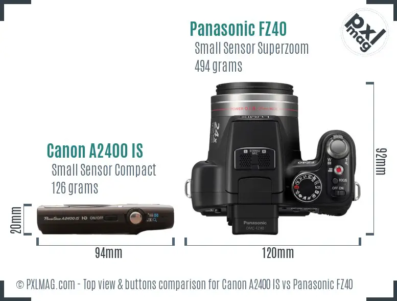 Canon A2400 IS vs Panasonic FZ40 top view buttons comparison