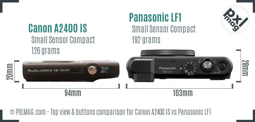 Canon A2400 IS vs Panasonic LF1 top view buttons comparison Canon A2400 IS vs Panasonic LF1 top view buttons comparison