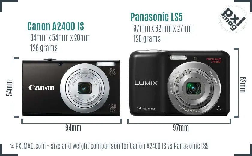 Canon A2400 IS vs Panasonic LS5 size comparison