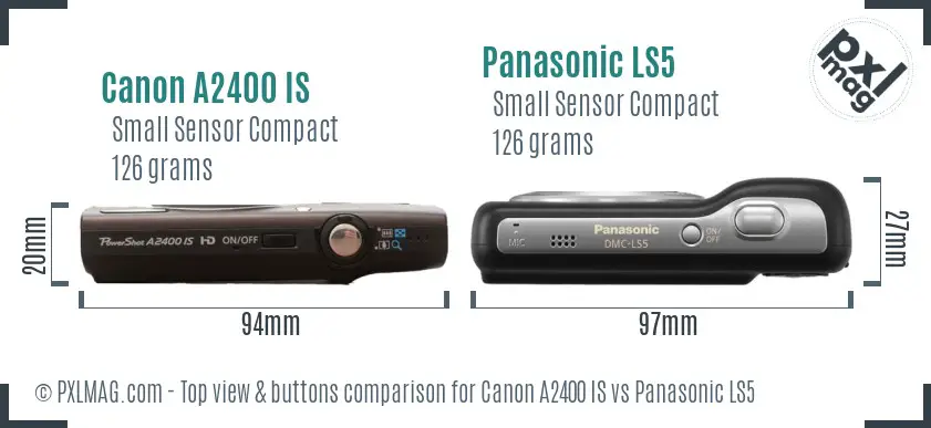 Canon A2400 IS vs Panasonic LS5 top view buttons comparison