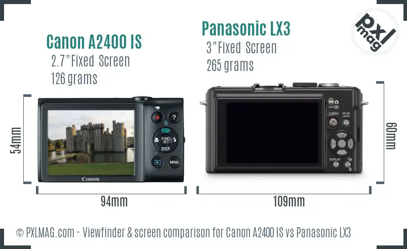 Canon A2400 IS vs Panasonic LX3 Screen and Viewfinder comparison