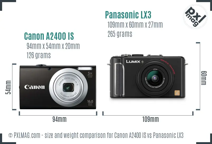 Canon A2400 IS vs Panasonic LX3 size comparison