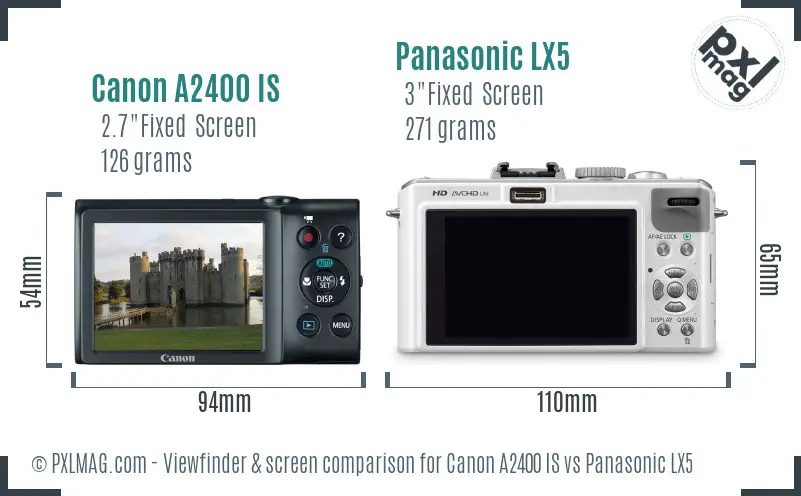 Canon A2400 IS vs Panasonic LX5 Screen and Viewfinder comparison