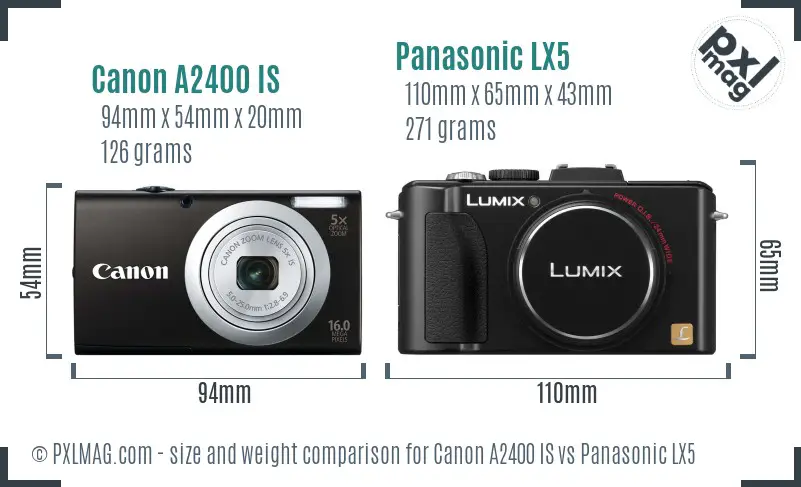 Canon A2400 IS vs Panasonic LX5 size comparison