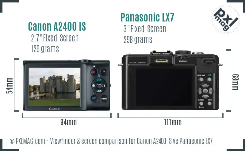 Canon A2400 IS vs Panasonic LX7 Screen and Viewfinder comparison