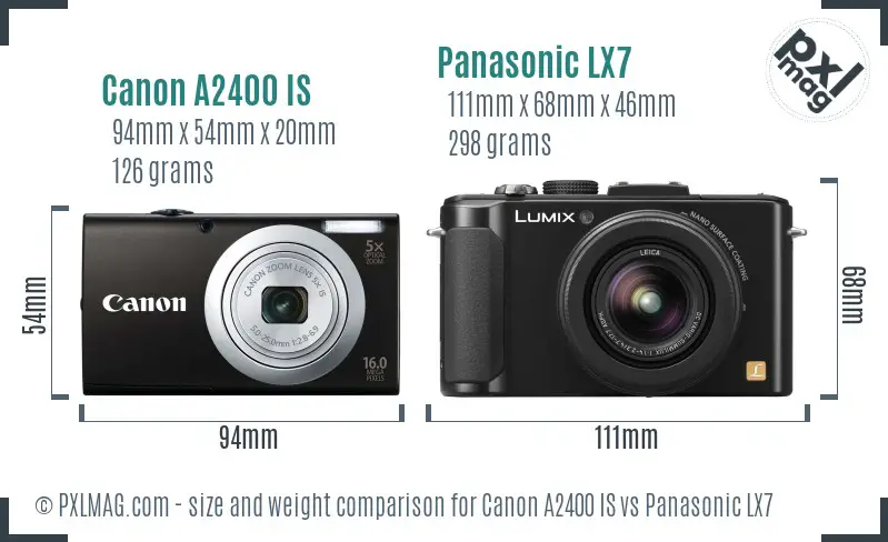 Canon A2400 IS vs Panasonic LX7 size comparison