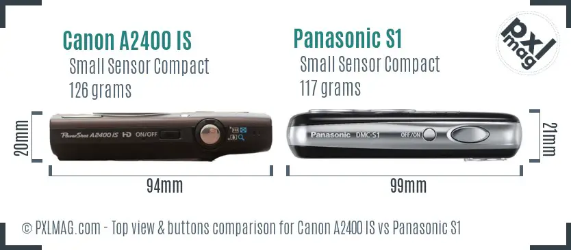 Canon A2400 IS vs Panasonic S1 top view buttons comparison