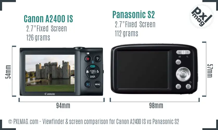 Canon A2400 IS vs Panasonic S2 Screen and Viewfinder comparison