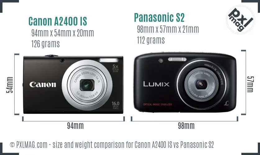 Canon A2400 IS vs Panasonic S2 size comparison