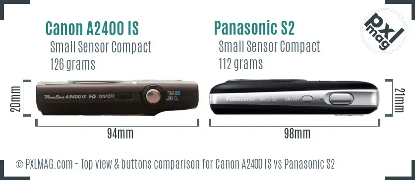 Canon A2400 IS vs Panasonic S2 top view buttons comparison
