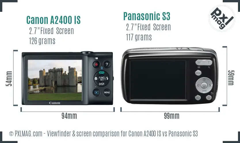 Canon A2400 IS vs Panasonic S3 Screen and Viewfinder comparison