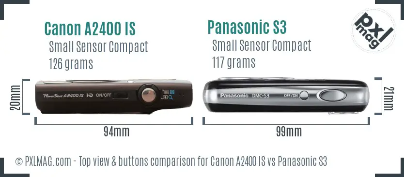 Canon A2400 IS vs Panasonic S3 top view buttons comparison