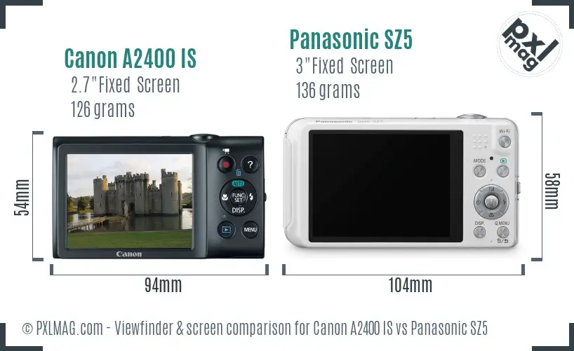 Canon A2400 IS vs Panasonic SZ5 Screen and Viewfinder comparison