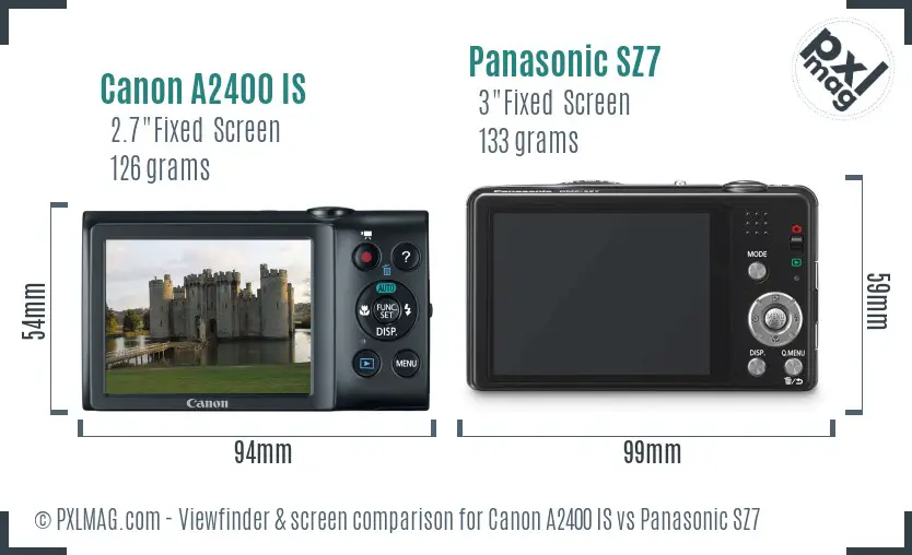 Canon A2400 IS vs Panasonic SZ7 Screen and Viewfinder comparison