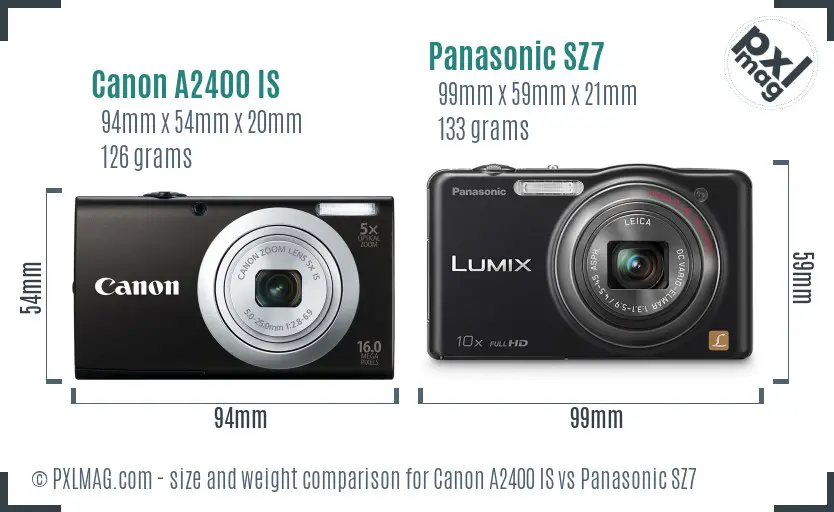 Canon A2400 IS vs Panasonic SZ7 size comparison