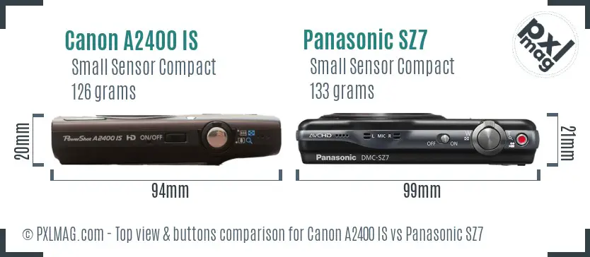 Canon A2400 IS vs Panasonic SZ7 top view buttons comparison