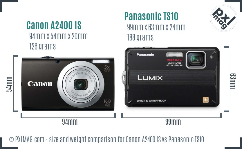 Canon A2400 IS vs Panasonic TS10 size comparison