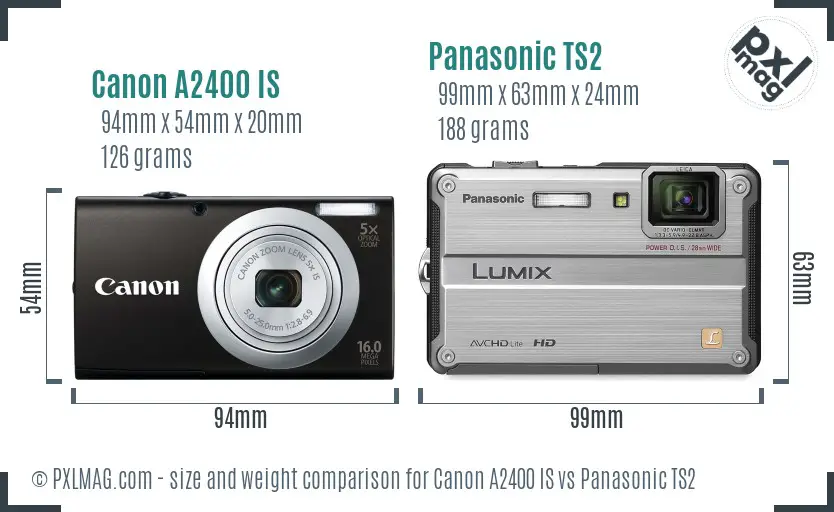 Canon A2400 IS vs Panasonic TS2 size comparison