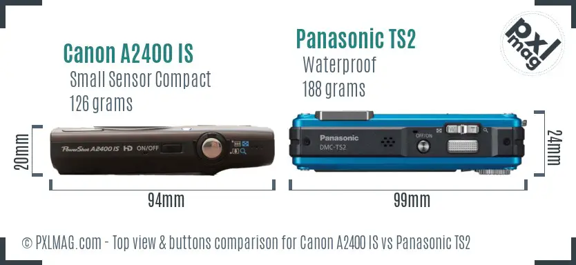 Canon A2400 IS vs Panasonic TS2 top view buttons comparison