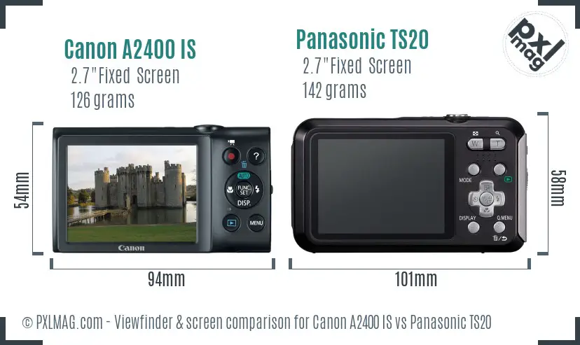 Canon A2400 IS vs Panasonic TS20 Screen and Viewfinder comparison
