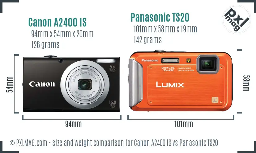 Canon A2400 IS vs Panasonic TS20 size comparison