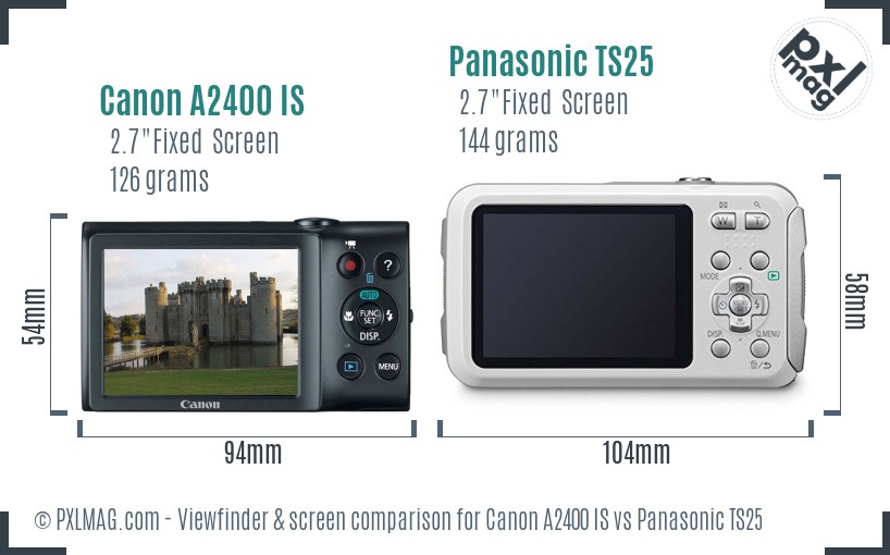 Canon A2400 IS vs Panasonic TS25 Screen and Viewfinder comparison