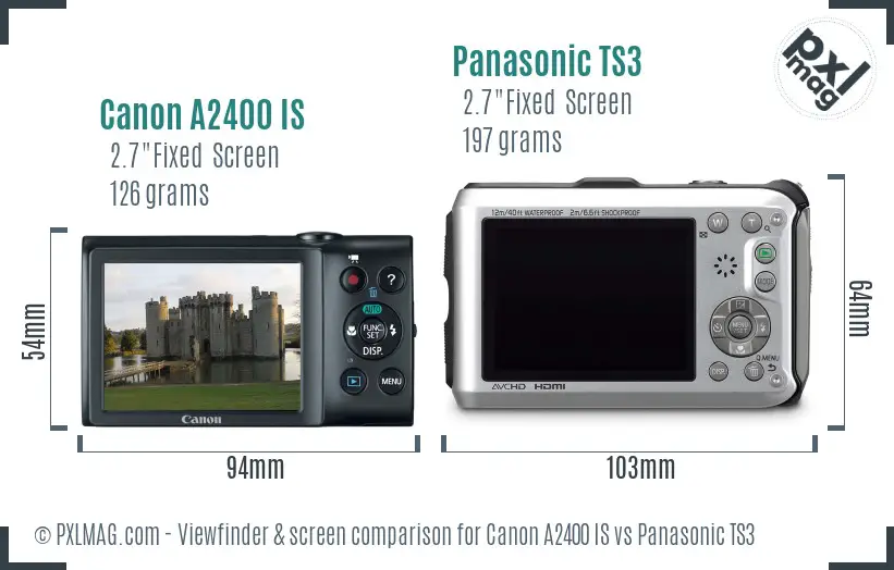 Canon A2400 IS vs Panasonic TS3 Screen and Viewfinder comparison