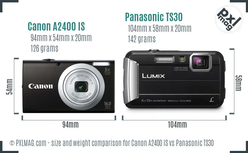 Canon A2400 IS vs Panasonic TS30 size comparison Canon A2400 IS vs Panasonic TS30 size comparison
