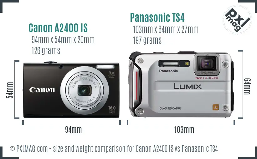 Canon A2400 IS vs Panasonic TS4 size comparison