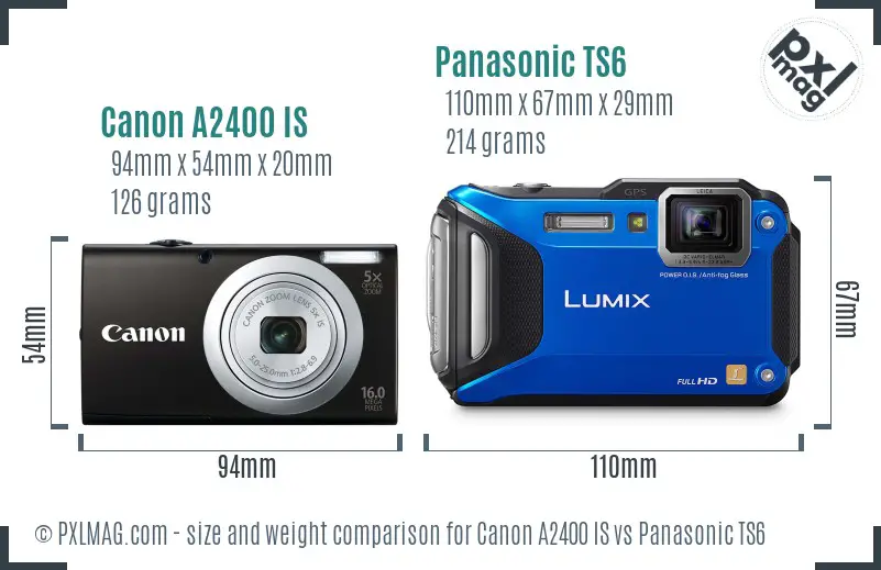 Canon A2400 IS vs Panasonic TS6 size comparison