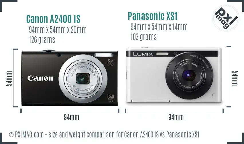 Canon A2400 IS vs Panasonic XS1 size comparison