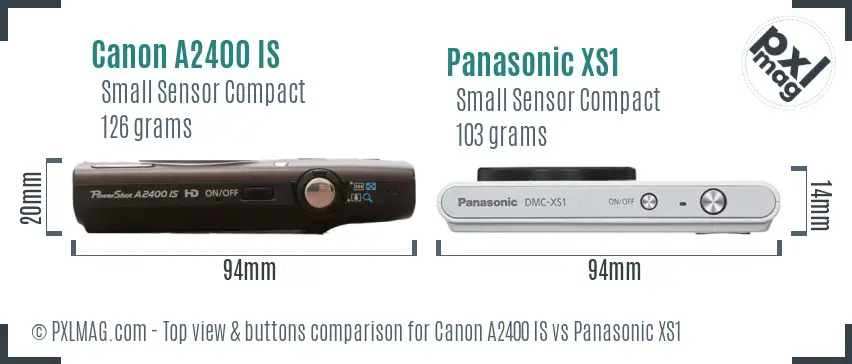 Canon A2400 IS vs Panasonic XS1 top view buttons comparison