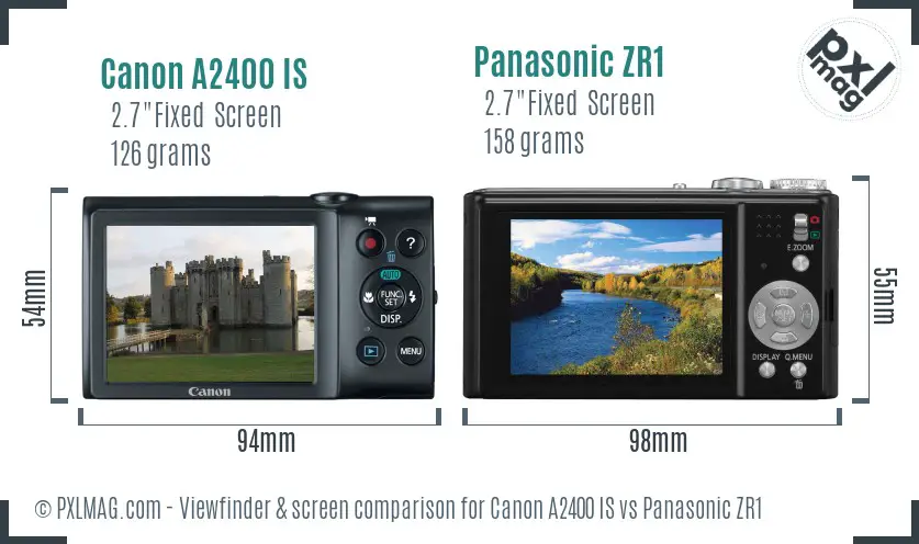 Canon A2400 IS vs Panasonic ZR1 Screen and Viewfinder comparison