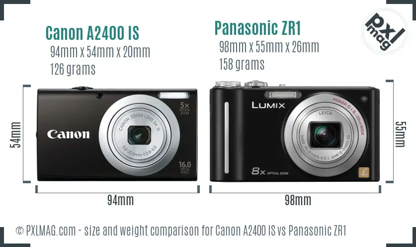 Canon A2400 IS vs Panasonic ZR1 size comparison