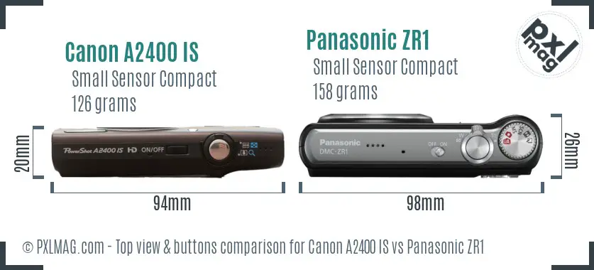 Canon A2400 IS vs Panasonic ZR1 top view buttons comparison