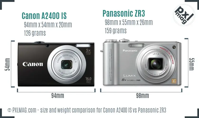 Canon A2400 IS vs Panasonic ZR3 size comparison