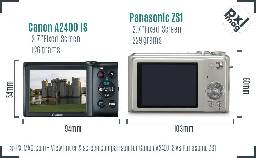 Canon A2400 IS vs Panasonic ZS1 Screen and Viewfinder comparison