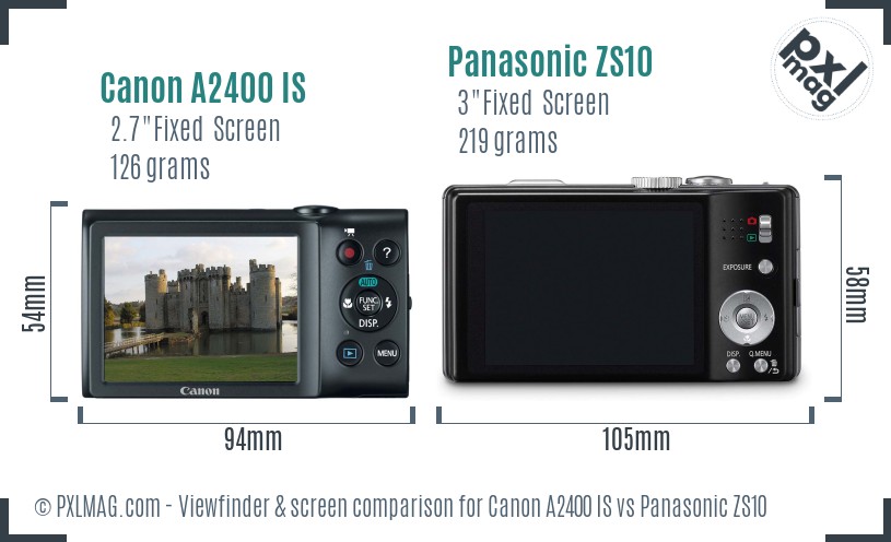 Canon A2400 IS vs Panasonic ZS10 Screen and Viewfinder comparison