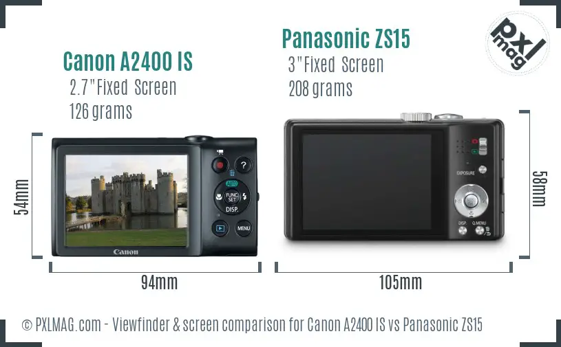 Canon A2400 IS vs Panasonic ZS15 Screen and Viewfinder comparison Canon A2400 IS vs Panasonic ZS15 Screen and Viewfinder comparison