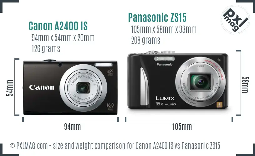 Canon A2400 IS vs Panasonic ZS15 size comparison Canon A2400 IS vs Panasonic ZS15 size comparison