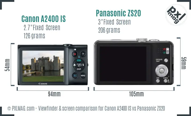 Canon A2400 IS vs Panasonic ZS20 Screen and Viewfinder comparison