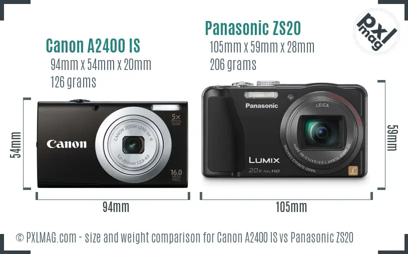 Canon A2400 IS vs Panasonic ZS20 size comparison