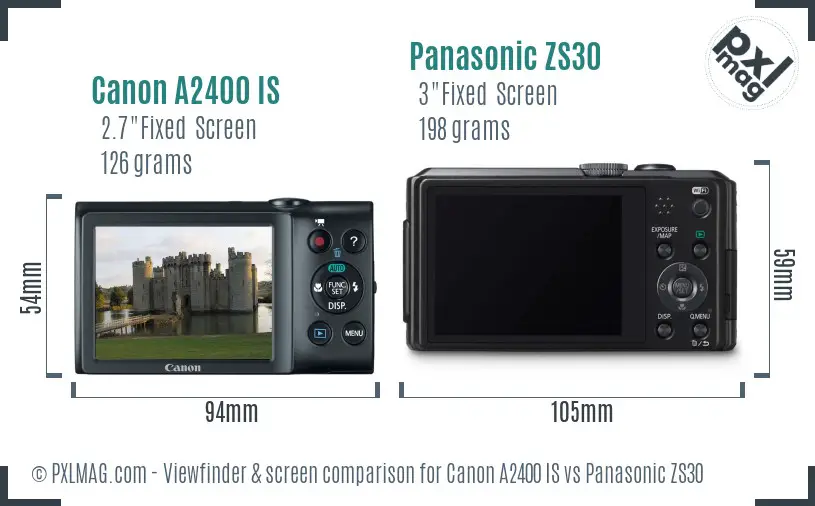 Canon A2400 IS vs Panasonic ZS30 Screen and Viewfinder comparison