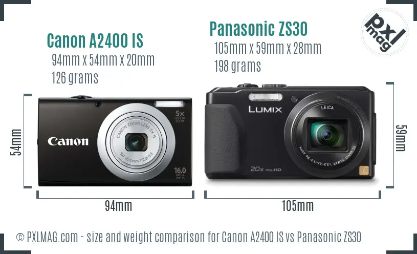 Canon A2400 IS vs Panasonic ZS30 size comparison
