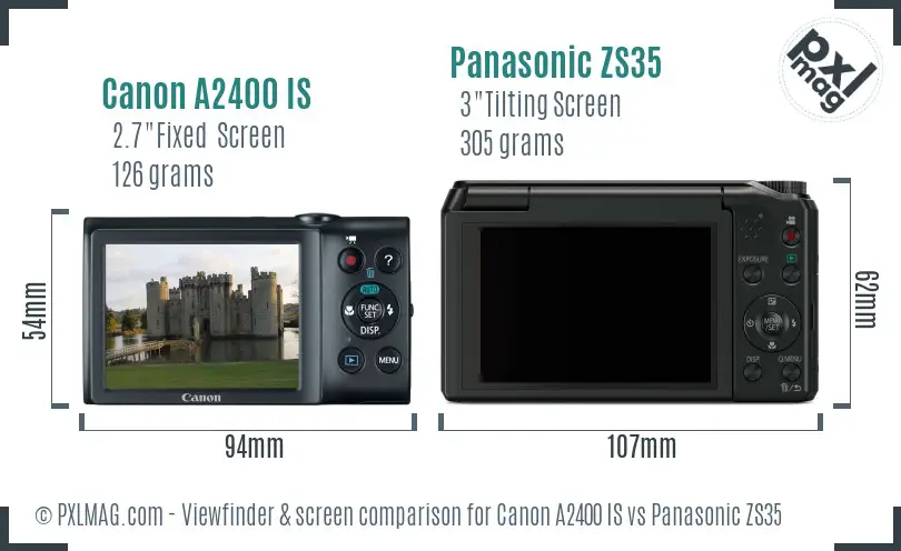 Canon A2400 IS vs Panasonic ZS35 Screen and Viewfinder comparison