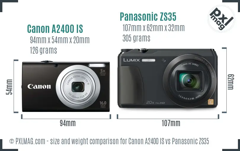 Canon A2400 IS vs Panasonic ZS35 size comparison
