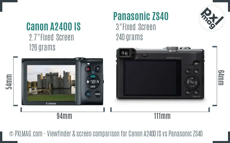 Canon A2400 IS vs Panasonic ZS40 Screen and Viewfinder comparison